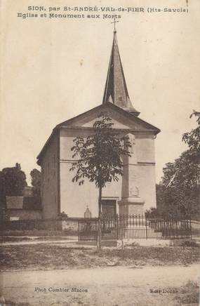 .CPA  FRANCE 74 "Sion par St André  Vau de Fier, Eglise et monument aux morts"