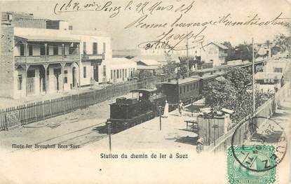 CPA EGYPTE "Suez, station de chemin de Fer" / TRAIN