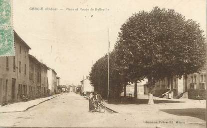 .CPA  FRANCE 69 " Cercié, Place et Route de Belleville"