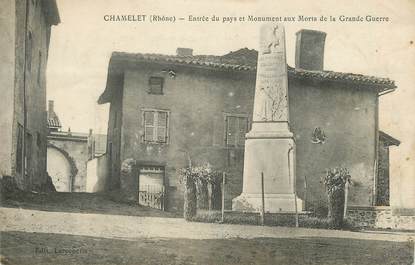 .CPA  FRANCE 69 " Chamelet, Entrée du pays et monument aux morts"