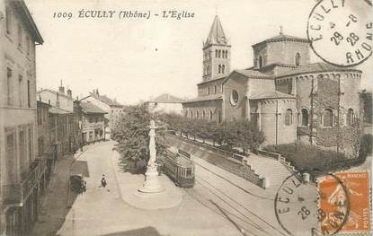 .CPA  FRANCE 69 " Ecully, L'église" / TRAM