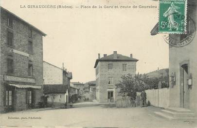 .CPA  FRANCE 69 " La Giraudière, Place de la gare et route de Courzieu"