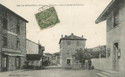 .CPA  FRANCE 69 " La Giraudière, Place de la gare et Route de Courzieu "