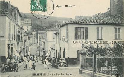 CPA ALGERIE "Philippeville, une rue arabe, Grand Café Maure"