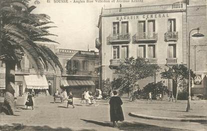 CPA TUNISIE "Sousse, angles rue Villedon et avenue Krantz"