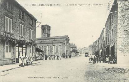 .CPA FRANCE 69 " Pont Trambouze, La place de l'église et la grande rue"