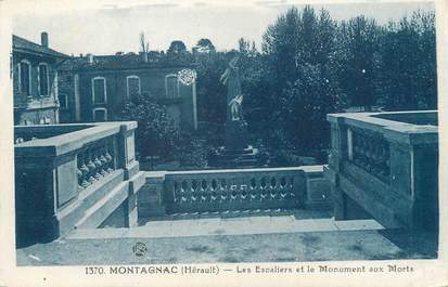 .CPA   FRANCE 34  "Montagnac, Les escaliers et le monument aux morts"