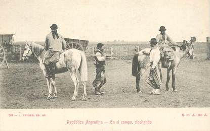 CPA ARGENTINE " En el campo, cinchando"