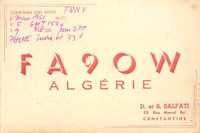 CPA ALGERIE "Constantine" / CARTE RADIO AMATEUR