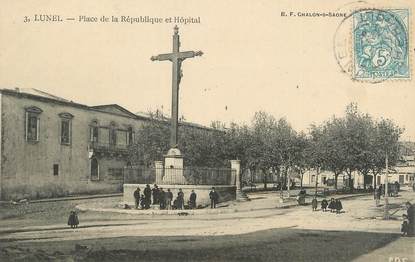 .CPA  FRANCE 34 "Lunel, Place de la République et Hôpital"