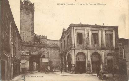 .CPA  FRANCE 34 "  Pignan, Place de la Poste et l'horloge"