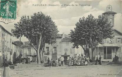 .CPA  FRANCE 34 "  Paulhan, Place de la fontaine"