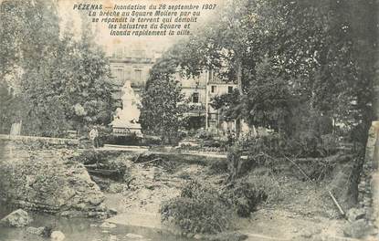 .CPA  FRANCE 34 "  Pézenas,  Inondation du 26 septembre 1907, la brèche au Square Molière"