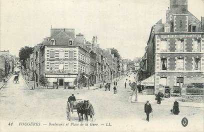 . CPA FRANCE  35  " Fougères, Boulevard et  Place de la Gare"