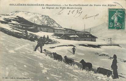 . CPA   FRANCE  73 "Sollières Sardières, Le ravitaillement du poste des alpins" / VOITURE A CHIENS