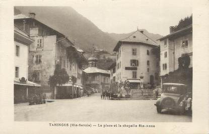 .CPA  FRANCE 74 " Taninges, La place et la chapelle Ste Anne"