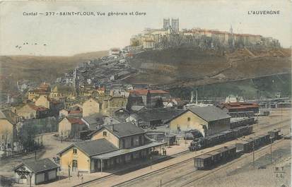 .CPA FRANCE 15   " St Flour, Vue générale et gare'/ TRAINS