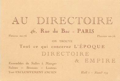 Carte de Visite  FRANCE 75006 "Paris, Bronze, Lustre, Au Directoire, rue du Bac"