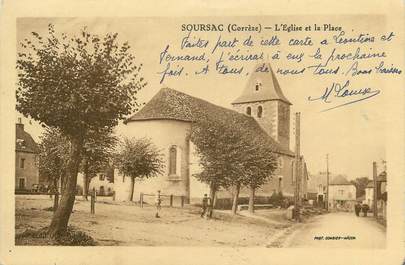 .CPA  FRANCE 19  "Soursac, L'église et la place"