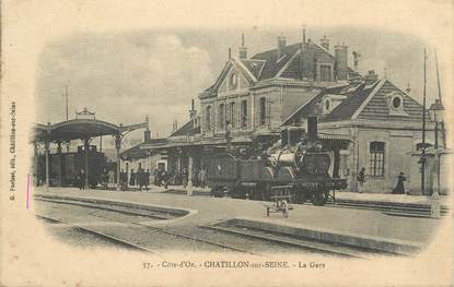 .CPA FRANCE 21 "Chatillon sur Seine, La gare"/ TRAINS