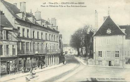 .CPA FRANCE 21 "Chatillon sur Seine, Place de l'Hôtel de Ville et rue Président Carnot"