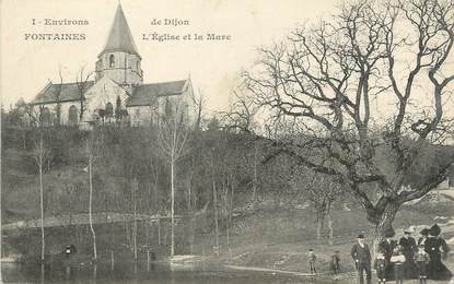 .CPA  FRANCE 21 " Fontaines, L'église et la mare"