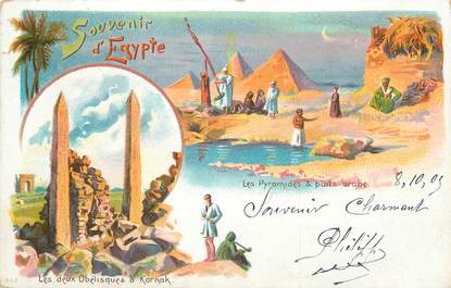 CPA EGYPTE "Souvenir, les Pyramides et un puits arabe"