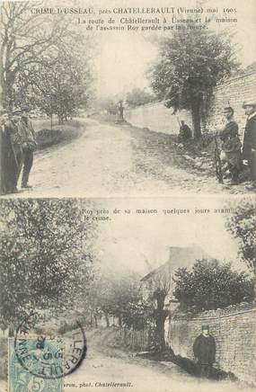. CPA  FRANCE 86 " Usseau, La route de Chatellerault à Usseau et la  Maison de l'assassin Roy gardée par la troupe"