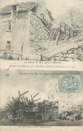 . CPA  FRANCE 86 " Usseau, La  Maison de l'assassin Roy après l'explosion et au moment de l'explosion"