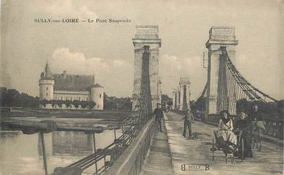 .CPA  FRANCE 45 " Sully sur Loire, Le pont suspendu"/ATTELAGE DE CHIENS