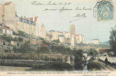 .CPA FRANCE 77 "Château Landon, Vue prise au bord du Fusain, la ville forte et la tour St Thugal"