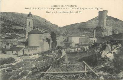 .  CPA  FRANCE  06 "La Turbie, La tour d'Auguste et l'église, Ruines romaines"