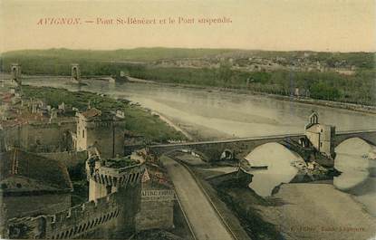 .CPA  FRANCE 84 "  Avignon,   Pont St Bénézet et le pont suspendu"