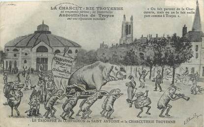 . CPA   FRANCE 10 "Troyes, Le triomphe du compagnon de St Antoine et la charcuterie Troyenne"