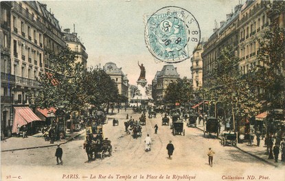 CPA FRANCE 75011 "Paris, la rue du Temple et la Place de la République"
