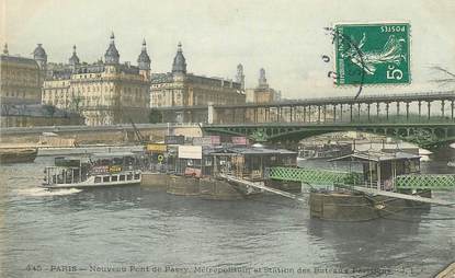 CPA FRANCE 75016 "Paris, Nouveau Pont de Passy, le Métro et station des bateaux parisiens" / PÉNICHE / BATELLERIE 