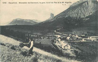 CPA FRANCE 38 "Monestier de Clermont, La gare, le col du Fau et le mont Aiguille".