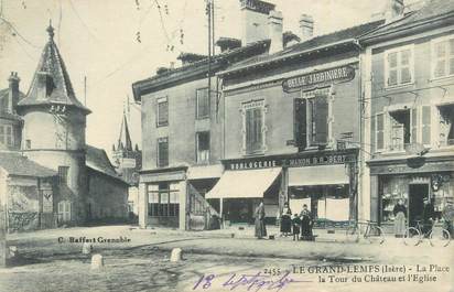 CPA FRANCE 38 "Le Grand Lemps, La place, la tour du château et l'église".