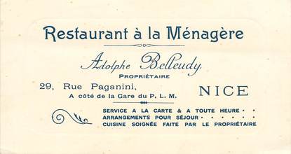 CPA / CDV FRANCE 06 "Nice, Restaurant à la Ménagère, Pr. A. Belleudey"
