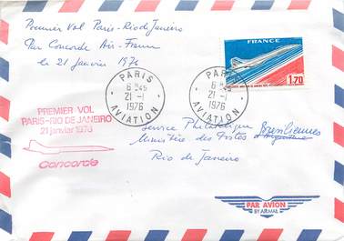 LETTRE 1 ER VOL DU CONCORDE "Paris / Rio de Janeiro, 21 janvier 1976"