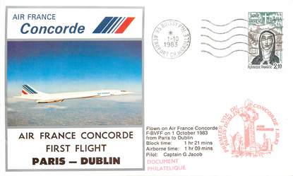 LETTRE 1 ER VOL DU CONCORDE "Paris / Dublin, 1er octobre 1983, Commandant de bord G. JACOB"