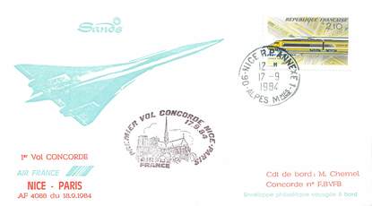 LETTRE 1 ER VOL DU CONCORDE "Nice / Paris, 18 septembre 1984, commandant de Bord: M. CHEMEL"