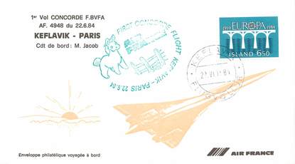 LETTRE 1 ER VOL DU CONCORDE "Keflavik / Paris, 22 juin 1984, Commandant de Bord: M. JACOB"