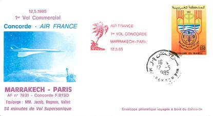 LETTRE 1 ER VOL DU CONCORDE "Marrakech / Paris, 12 mai 1985"