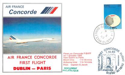 LETTRE 1 ER VOL DU CONCORDE "Dublin / Paris, 1er octobre 1983, Commandant de Bord: G. JACOB"