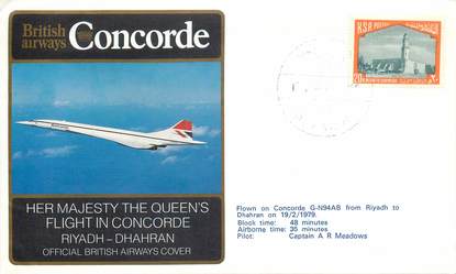 LETTRE 1 ER VOL DU CONCORDE "Riyadh / Dhahran, commandant de Bord: MEADOWS"