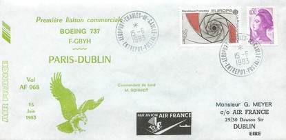 LETTRE 1 ER VOL FRANCE "Paris / Dublin, 15 juin 1983 / Boeing 737"