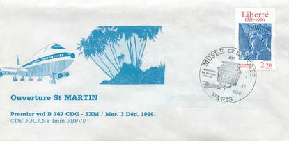 LETTRE 1 ER VOL FRANCE "Saint Martin, BOEING 747, 3 décembre 1986"