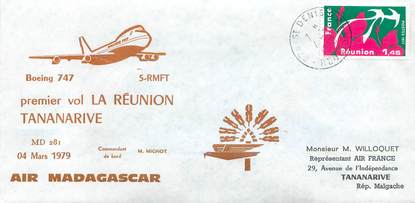 LETTRE 1 ER VOL FRANCE "La Réunion / Tananarive, 4 mars 1979"