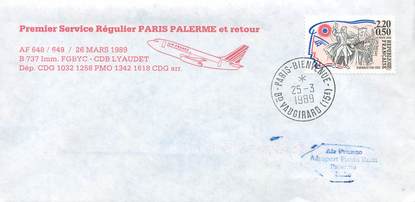 LETTRE 1 ER VOL FRANCE "Paris / Palerme, 26 mars 1989"